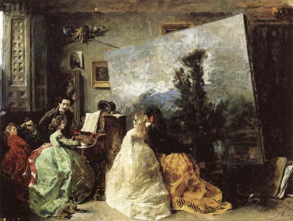Marques, Francisco Domingo Interior of Munoz Degrain's Studio in Valencia oil painting picture